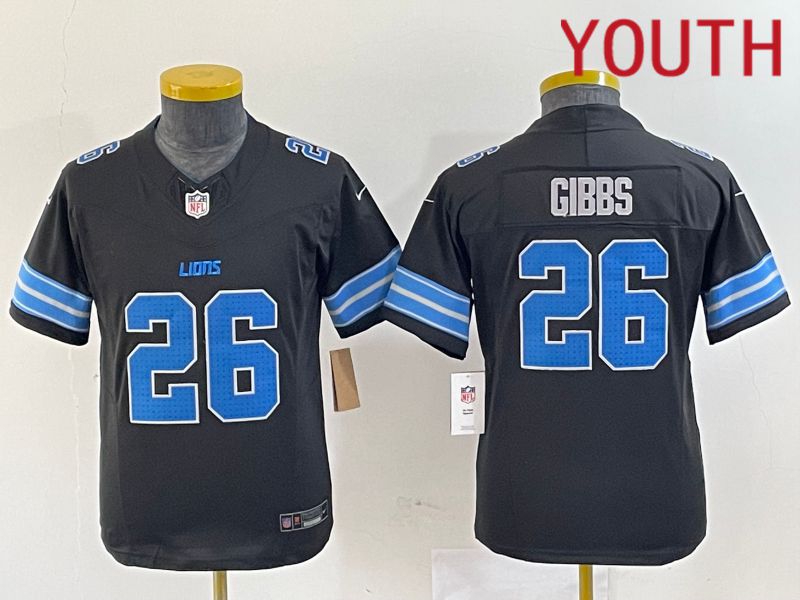 Youth Detroit Lions #26 Gibbs Black Three generations 2024 Nike Vapor F.U.S.E. Limited NFL Jersey->youth nfl jersey->Youth Jersey